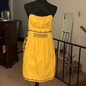 Anthropologie mustard /black stitched dress